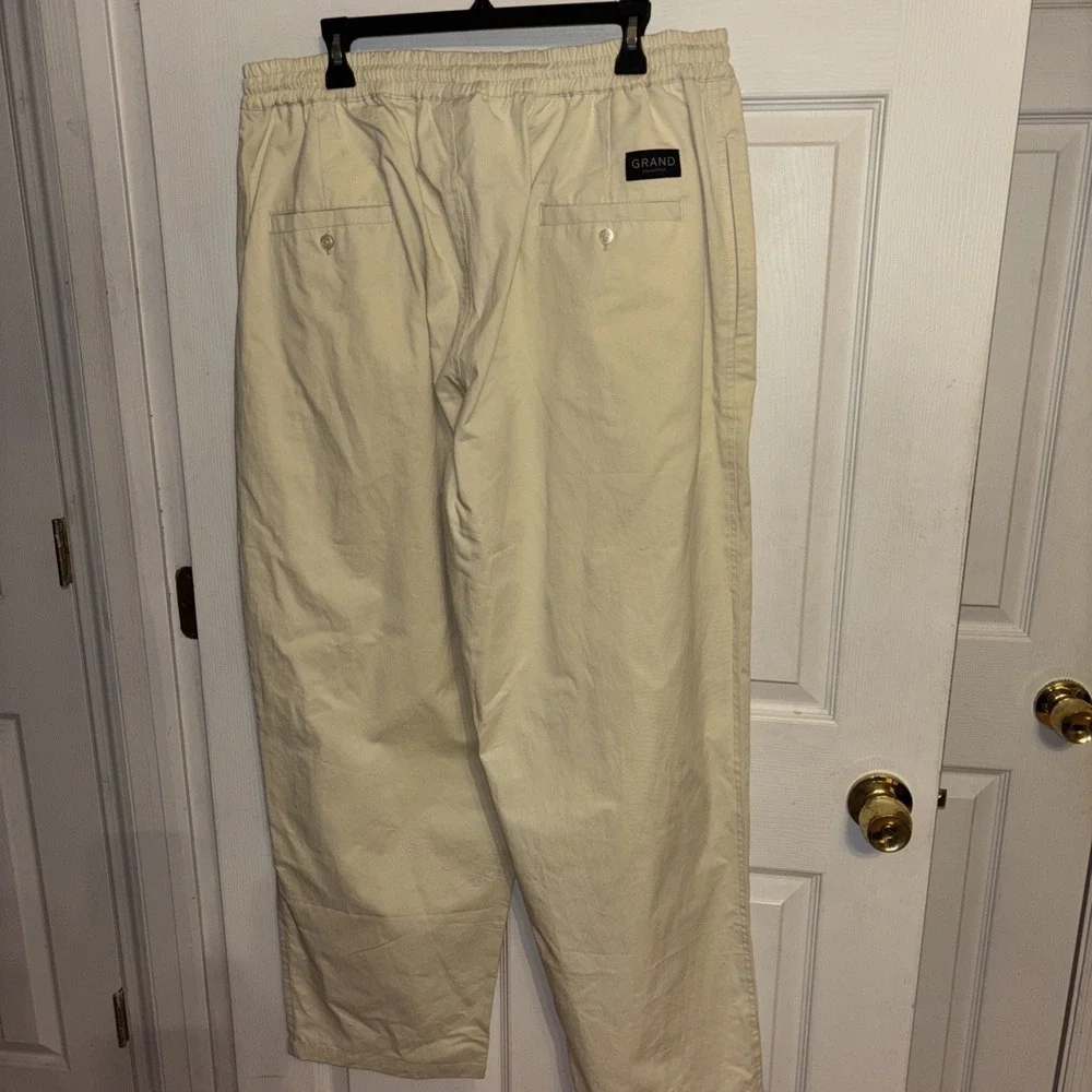 New $120 GRAND Collection Men's XXL Pants Cream Cotton Drawstring Pockets